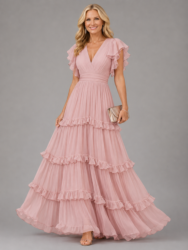Zoe | Light Pink Elegant Wedding Maxi Dress
