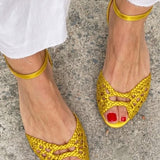 Isadora Woven Golden Sandals Comfort