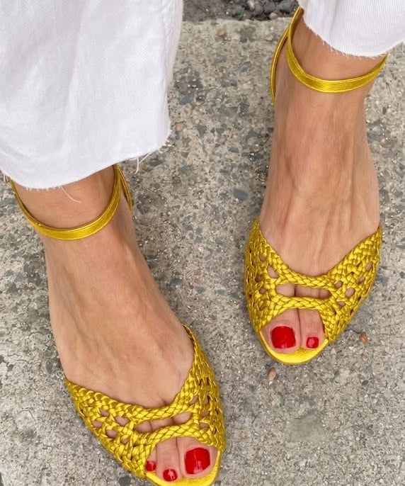 Isadora Woven Golden Sandals Comfort