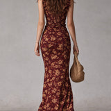 Boho Retro Ruffled Sleeves High Slit Maxi Dress