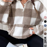 SAVANNAHT - Plaid Print Half Zip Sweatshirt