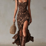 Boho Retro Ruffled Sleeves High Slit Maxi Dress