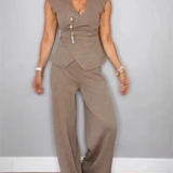 Natalie™ Elegant V-Neck Top & Trousers Set