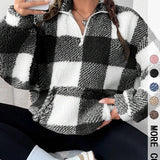 SAVANNAHT - Plaid Print Half Zip Sweatshirt
