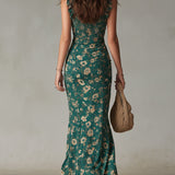 Boho Retro Ruffled Sleeves High Slit Maxi Dress