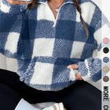 SAVANNAHT - Plaid Print Half Zip Sweatshirt