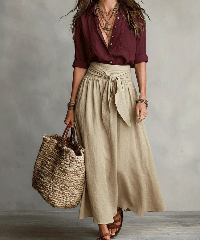 RIVER | Two-Piece Set: Black Top and Olive Green Midi Skirt