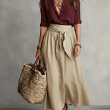 RIVER | Two-Piece Set: Black Top and Olive Green Midi Skirt