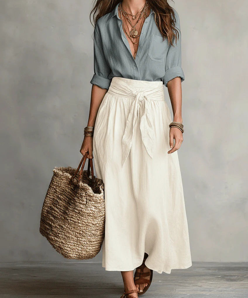 RIVER | Two-Piece Set: Black Top and Olive Green Midi Skirt