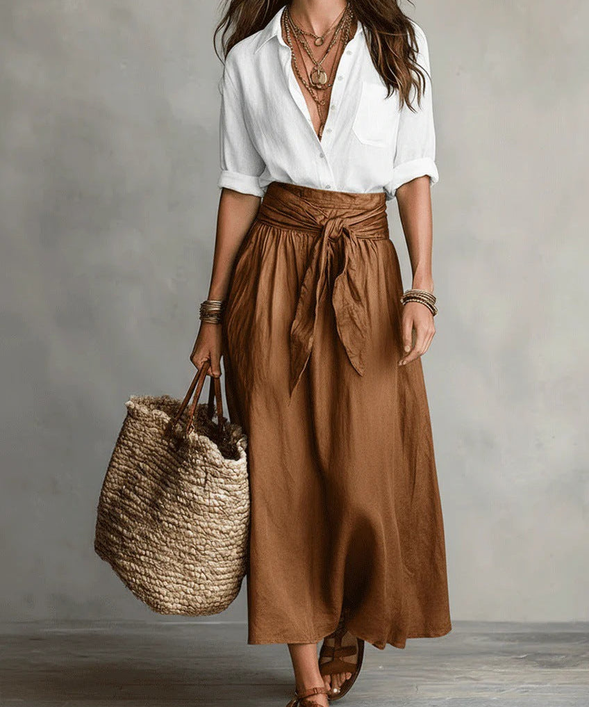 RIVER | Two-Piece Set: Black Top and Olive Green Midi Skirt