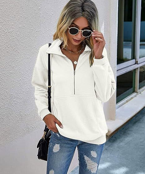 ANNIET - Lapel Zip-Up Sweatshirt for Women