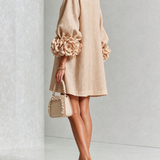 White Floral Button-down Mini Dress With Striking Floral Cuffs