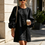 White Floral Button-down Mini Dress With Striking Floral Cuffs
