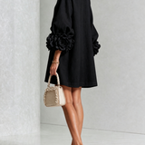 White Floral Button-down Mini Dress With Striking Floral Cuffs