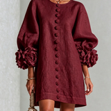 White Floral Button-down Mini Dress With Striking Floral Cuffs