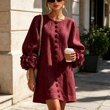 White Floral Button-down Mini Dress With Striking Floral Cuffs