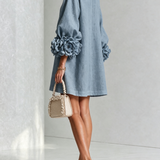 White Floral Button-down Mini Dress With Striking Floral Cuffs