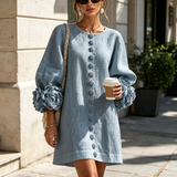 White Floral Button-down Mini Dress With Striking Floral Cuffs