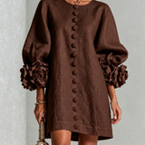 White Floral Button-down Mini Dress With Striking Floral Cuffs