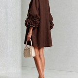 White Floral Button-down Mini Dress With Striking Floral Cuffs