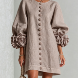 White Floral Button-down Mini Dress With Striking Floral Cuffs