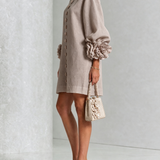 White Floral Button-down Mini Dress With Striking Floral Cuffs