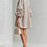White Floral Button-down Mini Dress With Striking Floral Cuffs
