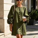 White Floral Button-down Mini Dress With Striking Floral Cuffs