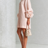 White Floral Button-down Mini Dress With Striking Floral Cuffs