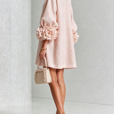 White Floral Button-down Mini Dress With Striking Floral Cuffs