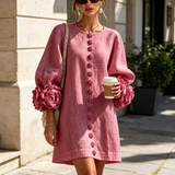 White Floral Button-down Mini Dress With Striking Floral Cuffs