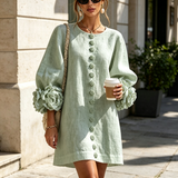 White Floral Button-down Mini Dress With Striking Floral Cuffs